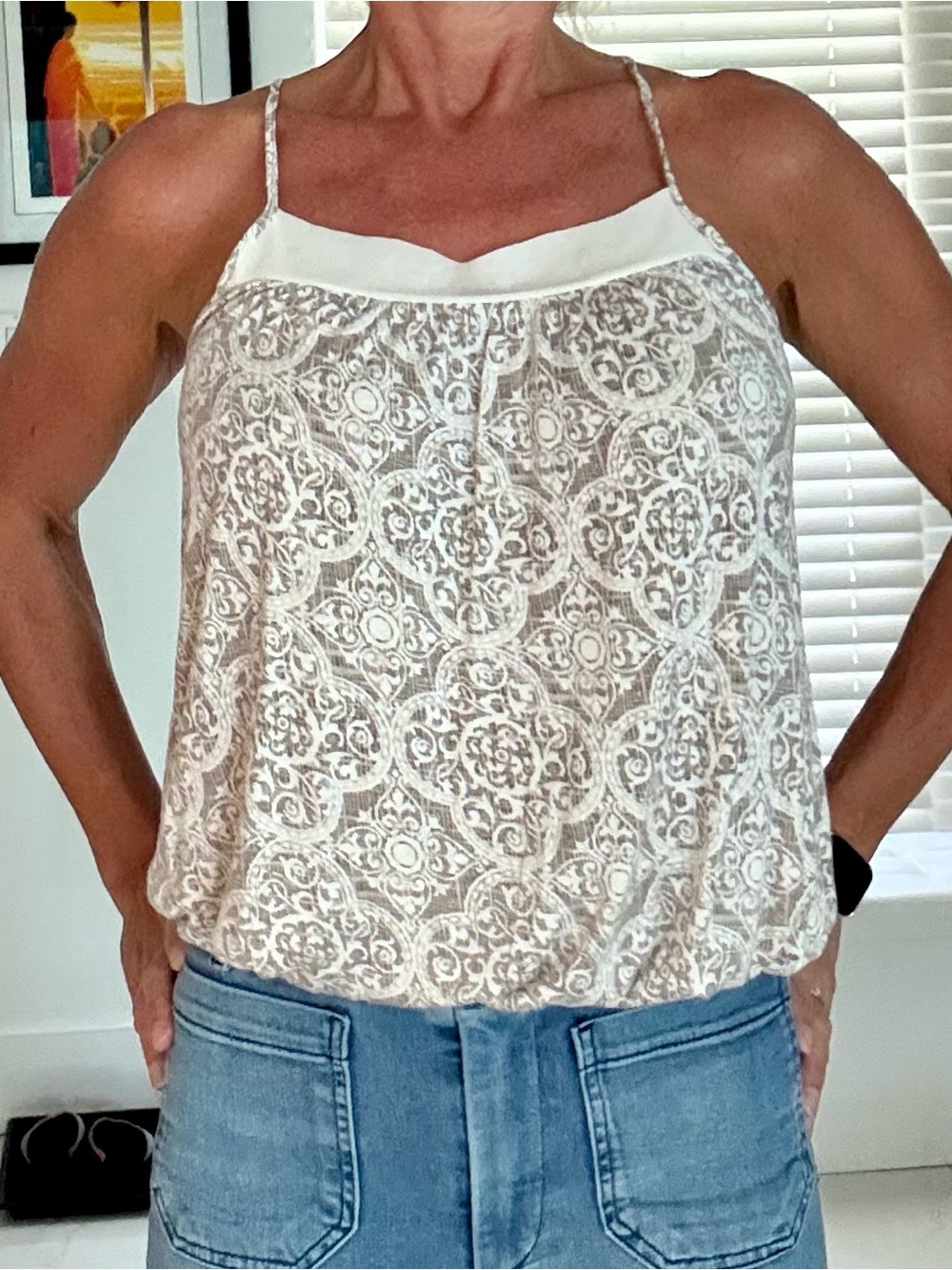 silence + noise Cream patterned Spaghetti Strap Cami